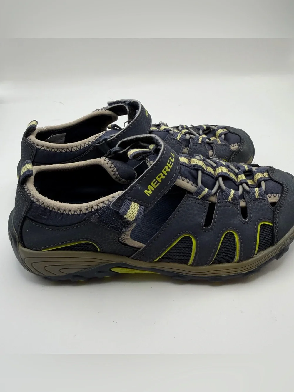 Merrell Hydro H2O Hiker Navy Lime Closed-Toe Sport Sandals Kids Size 2M Gorpcore